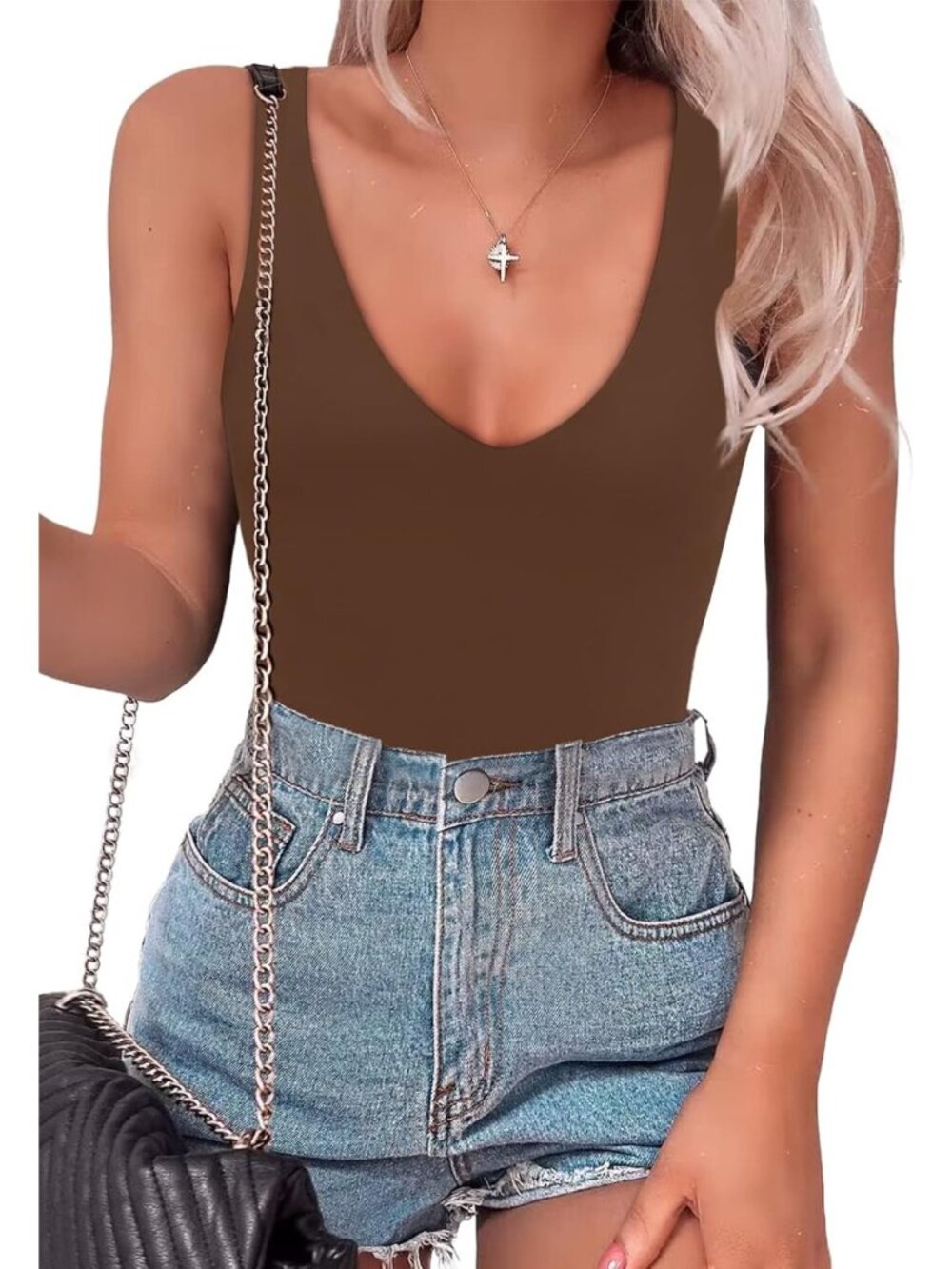 Sexy Deep V Neck Backless Bodysuit - Sleeveless Thong Tank for Night Out